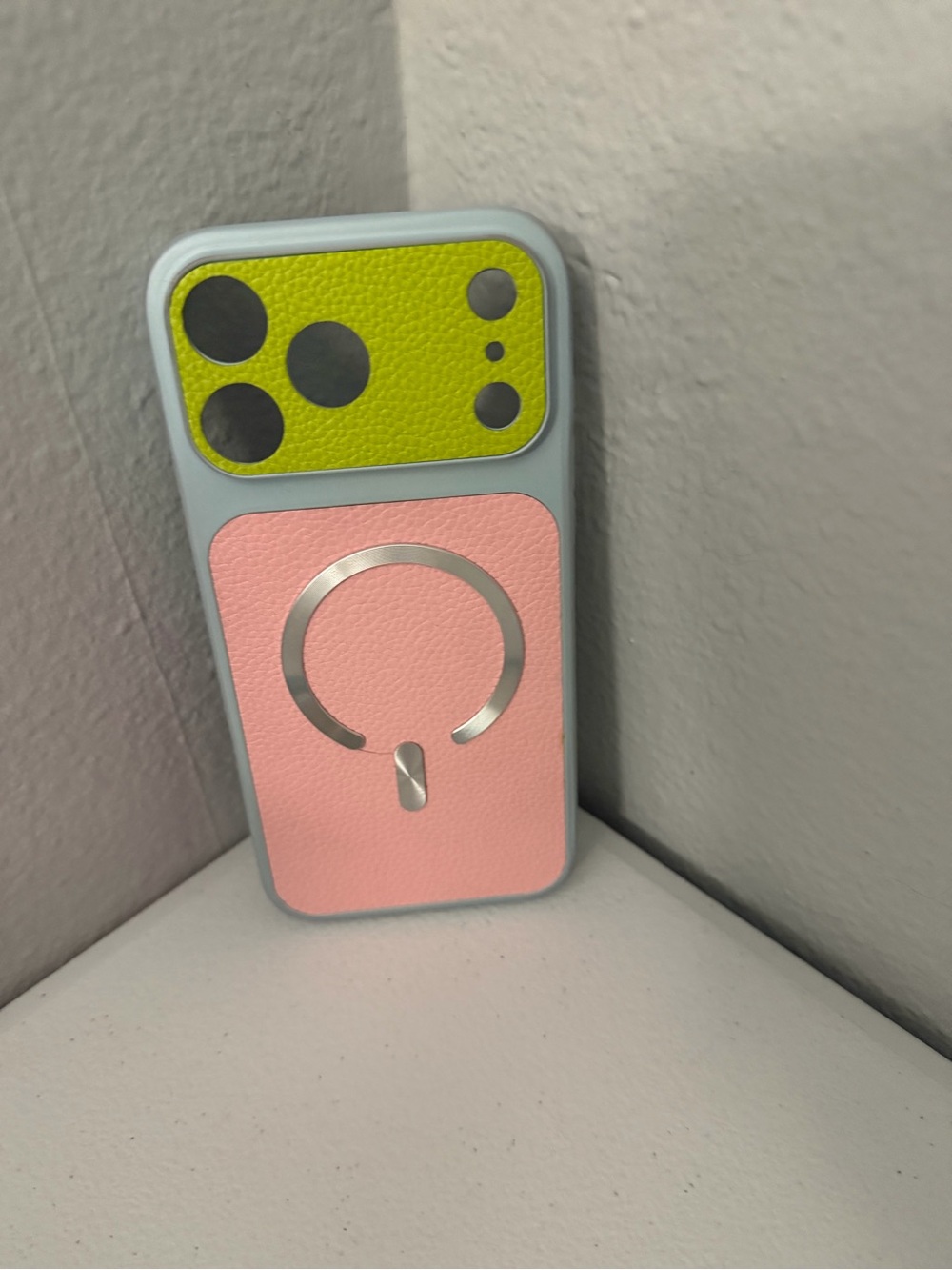 MagSafe Compatible Two-Tone Pink & Lime Leather Phone Case